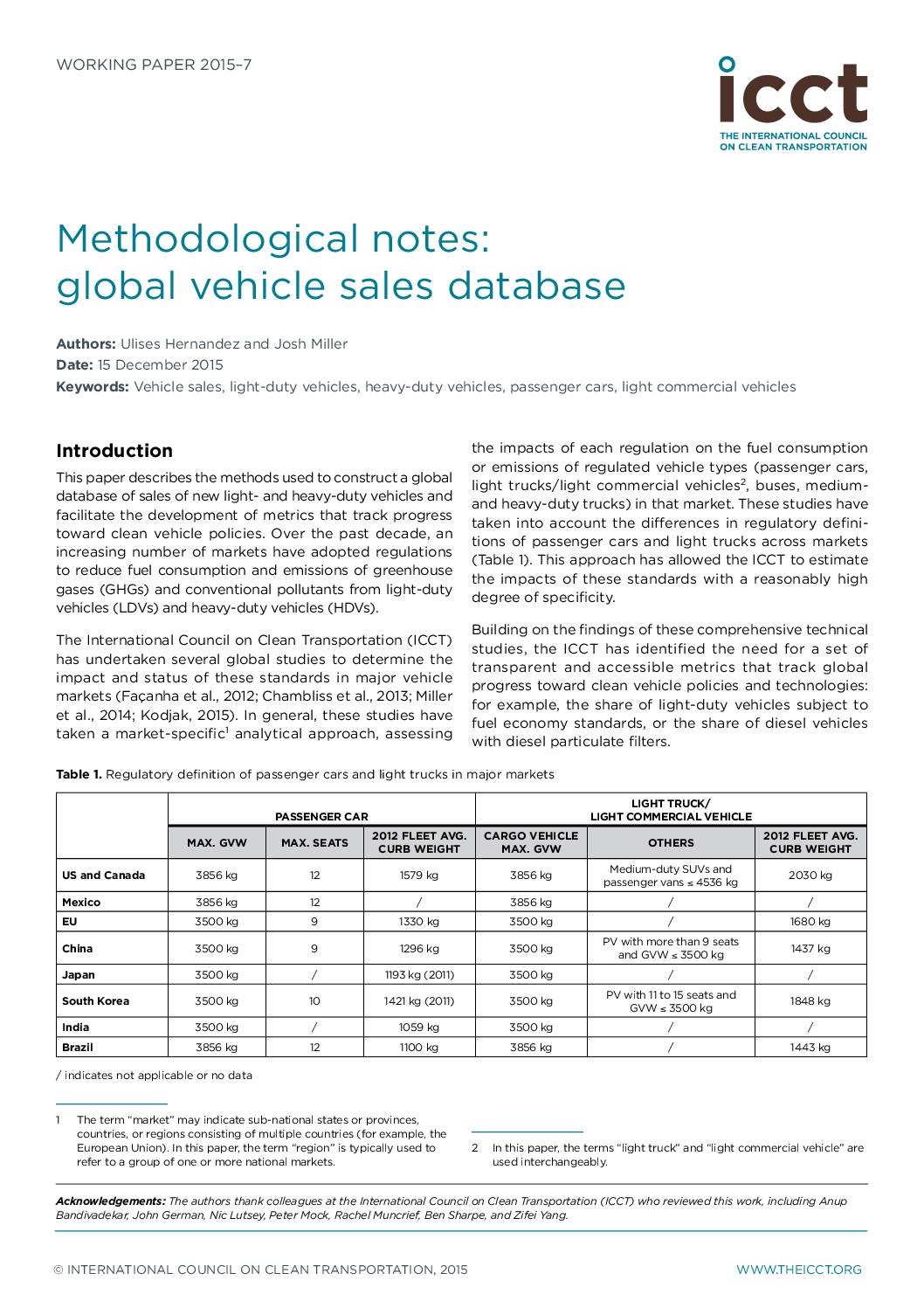 Methodological Notes: Global Vehicle Sales Database