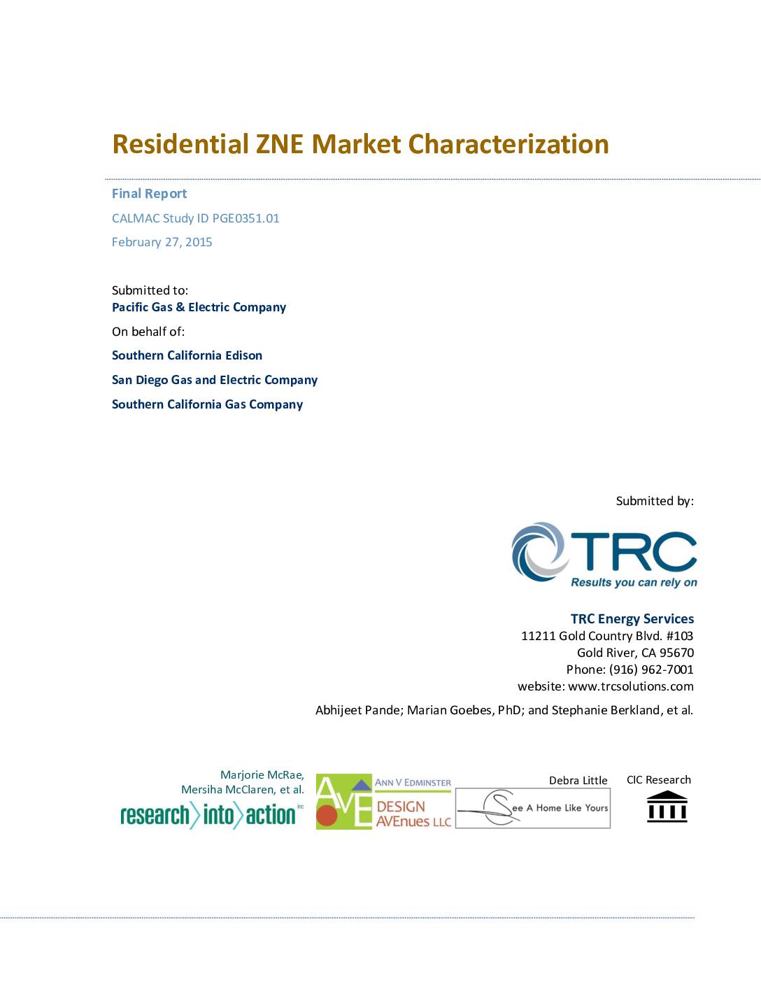 Residential Zero Net Energy Market Characterisation