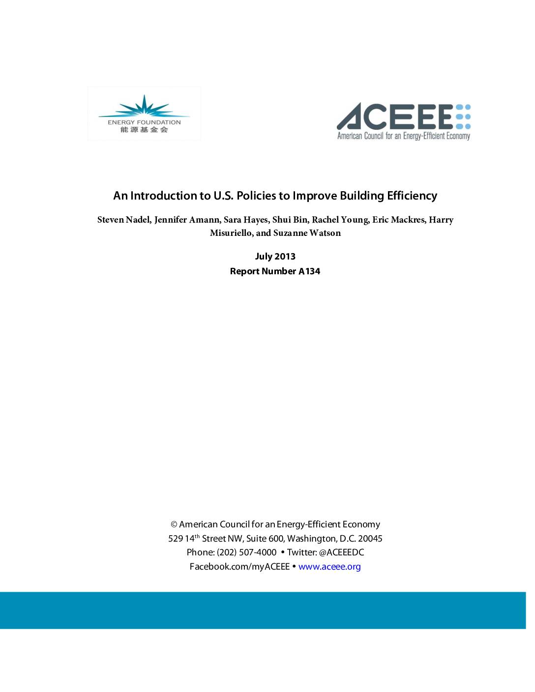 An Introduction to U.S. Policies to Improve Building Efficiency