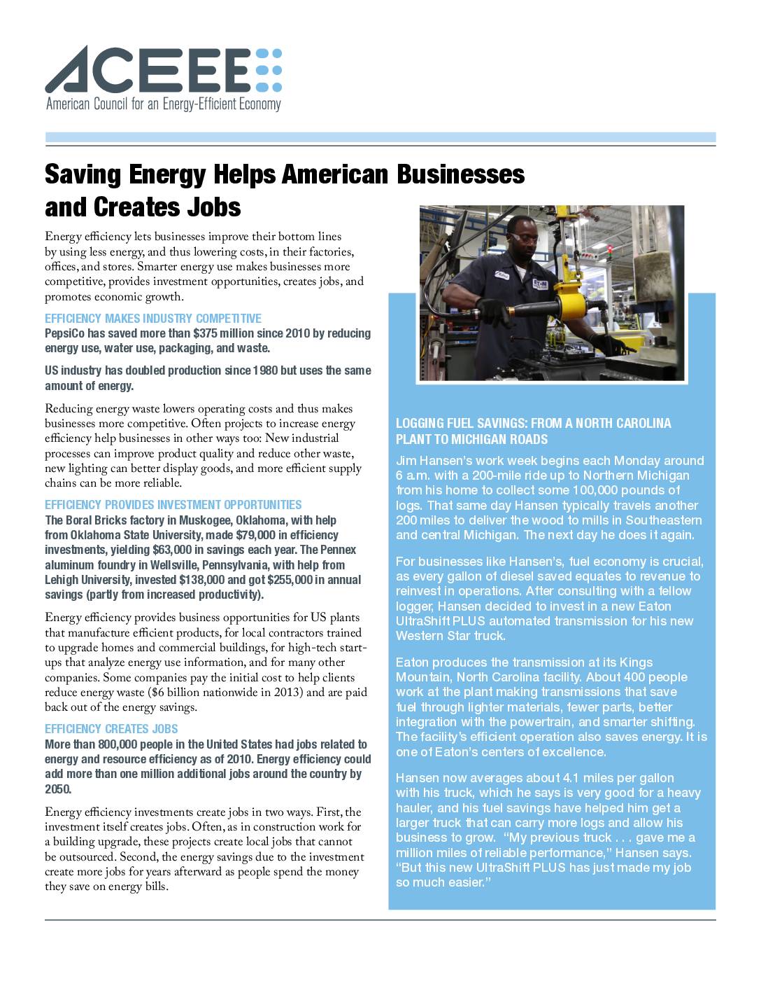 Saving Energy Helps American Businesses and Creates Jobs