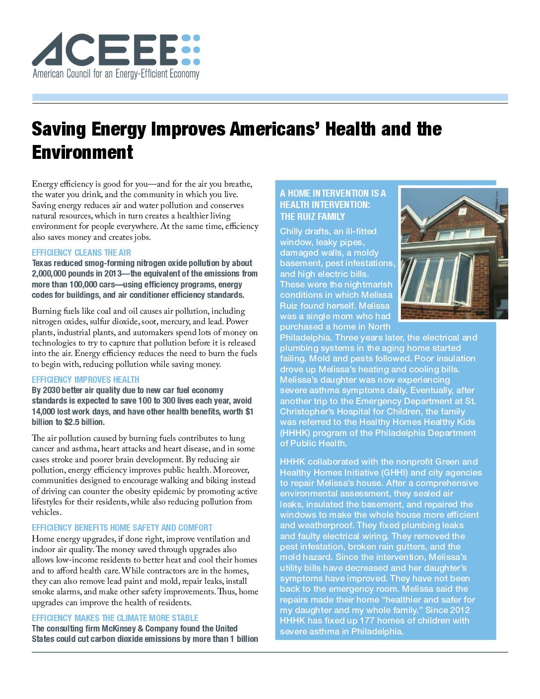 Saving Energy Improves Americans’ Health and the Environment