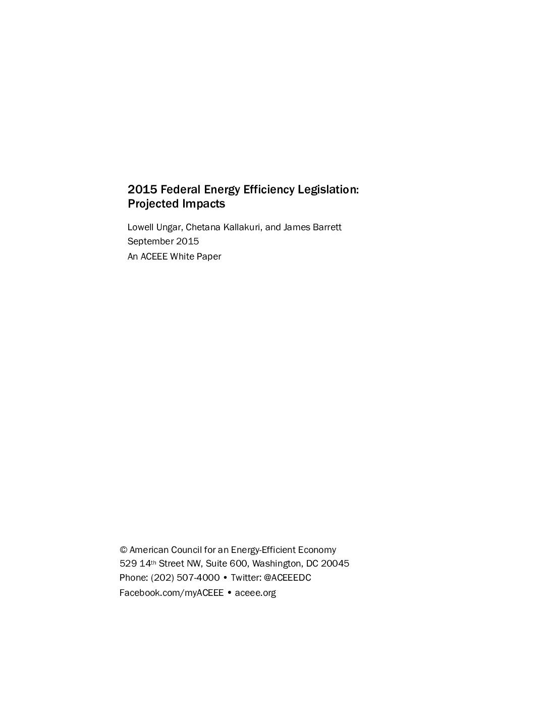 2015 Federal Energy Efficiency Legislation Projected Impacts