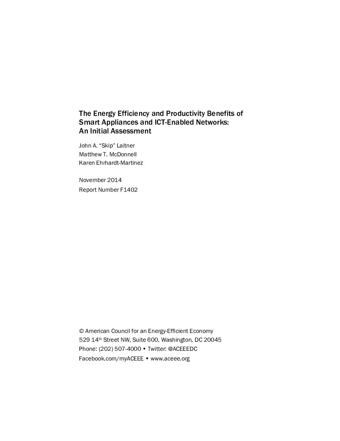 The Energy Efficiency and Productivity Benefits of Smart Appliances and ICT-Enabled Networks: An Initial Assessment
