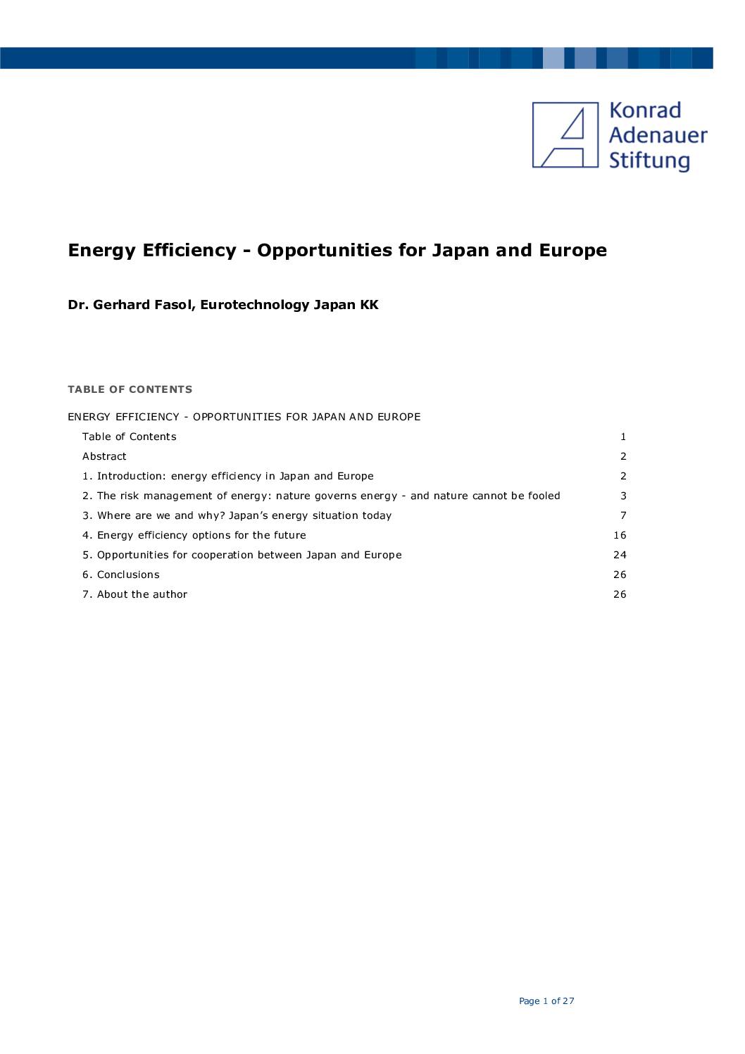 Energy Efficiency – Opportunities for Japan and Europe