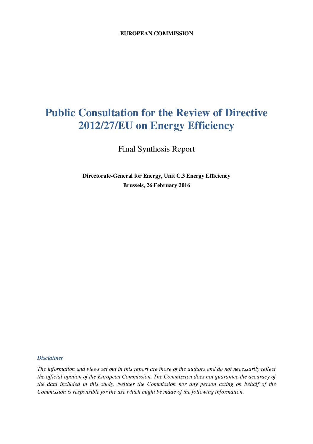 Public Consultation for the Review of Directive 2012/27/EU on Energy Efficiency