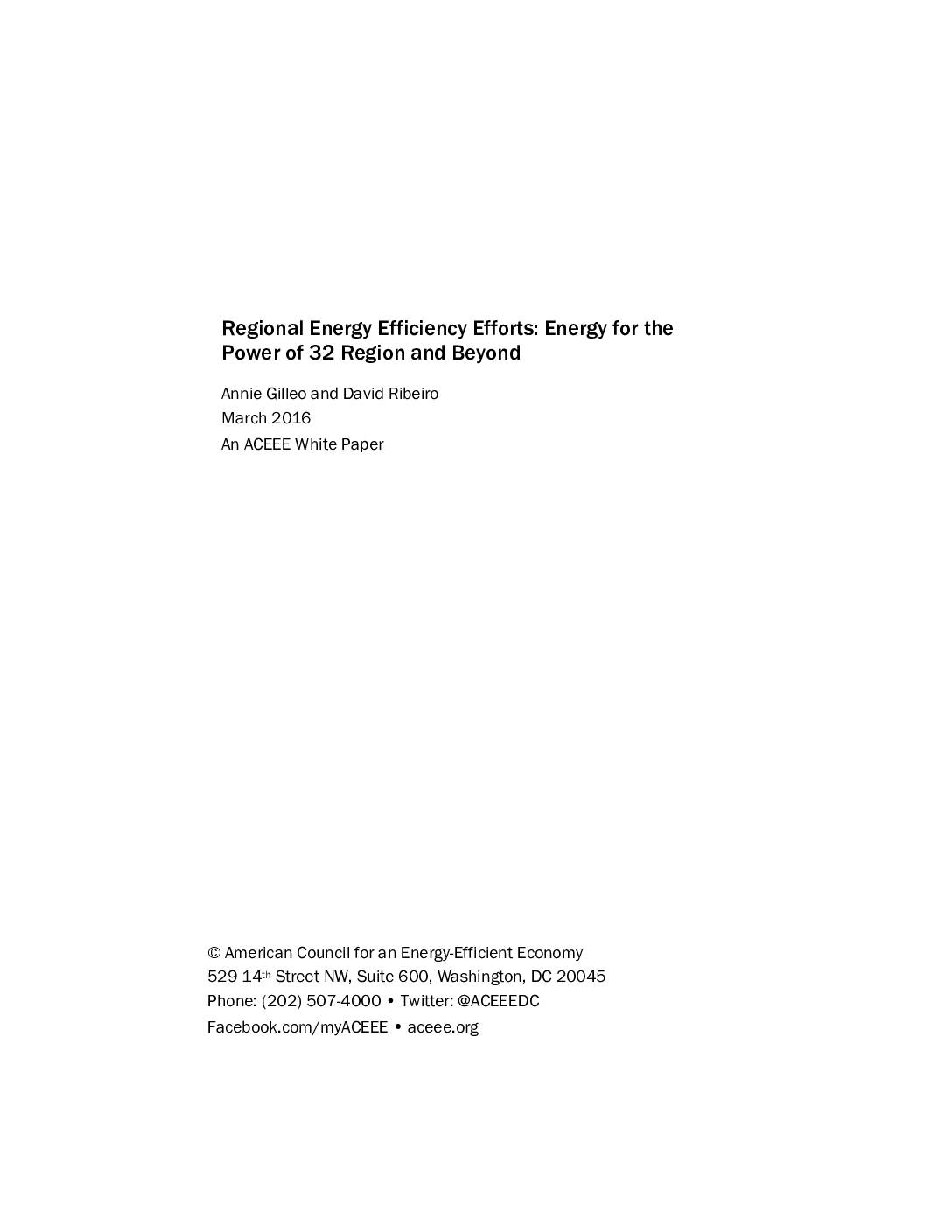 Regional Energy Efficiency Efforts: Energy for the Power of 32 Region and Beyond