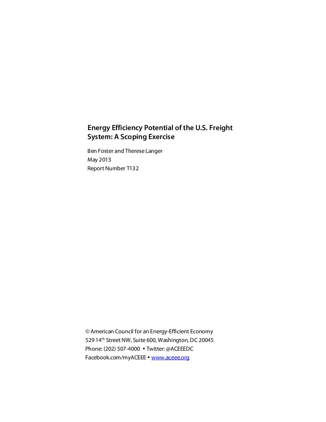 Energy Efficiency Potential of the U.S. Freight System: A Scoping Exercise