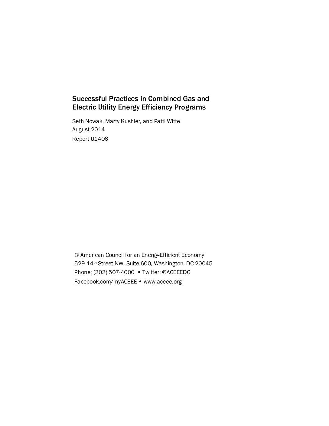 Successful Practices in Combined Gas and Electric Utility Energy Efficiency Programs