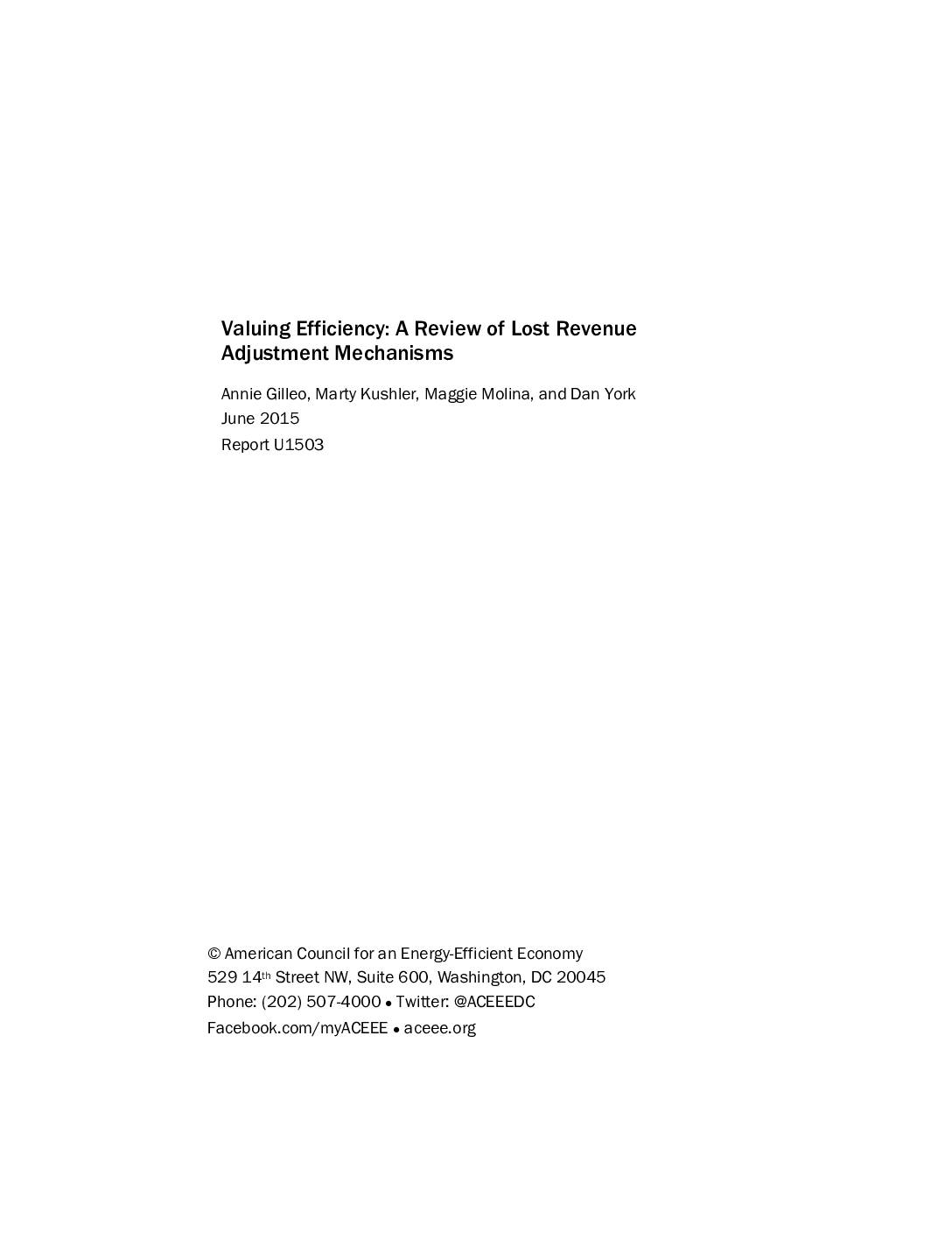 Valuing Efficiency: A Review of Lost Revenue Adjustment Mechanisms