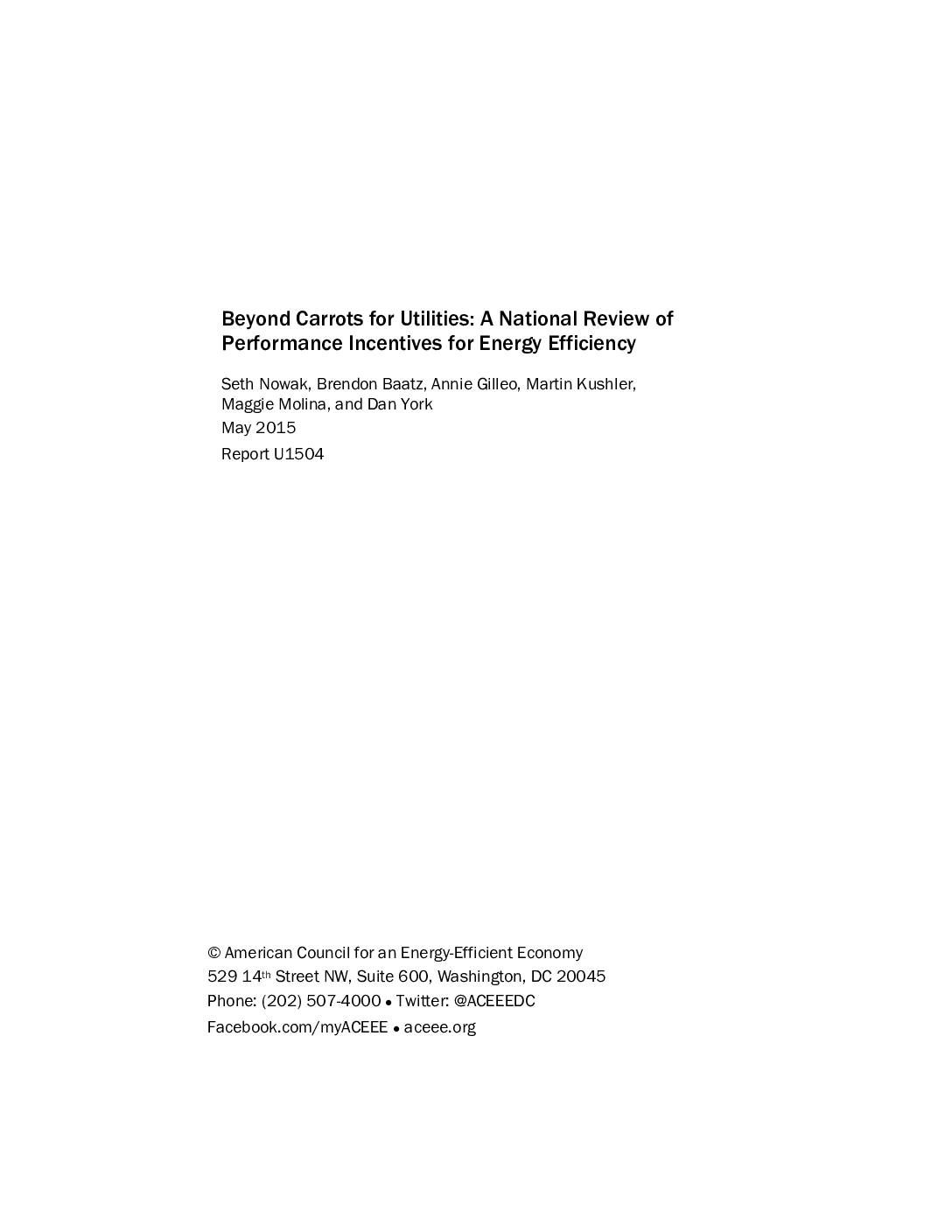 Beyond Carrots for Utilities: A National Review of Performance Incentives for Energy Efficiency