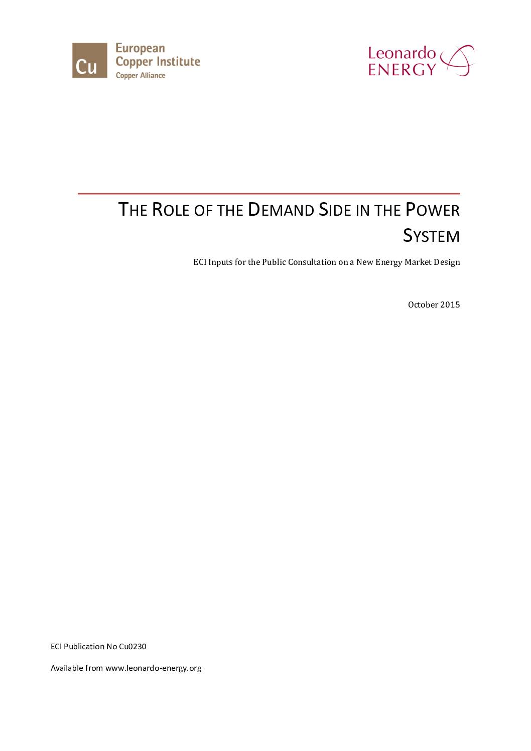 The Role of the Demand Side in the Power System