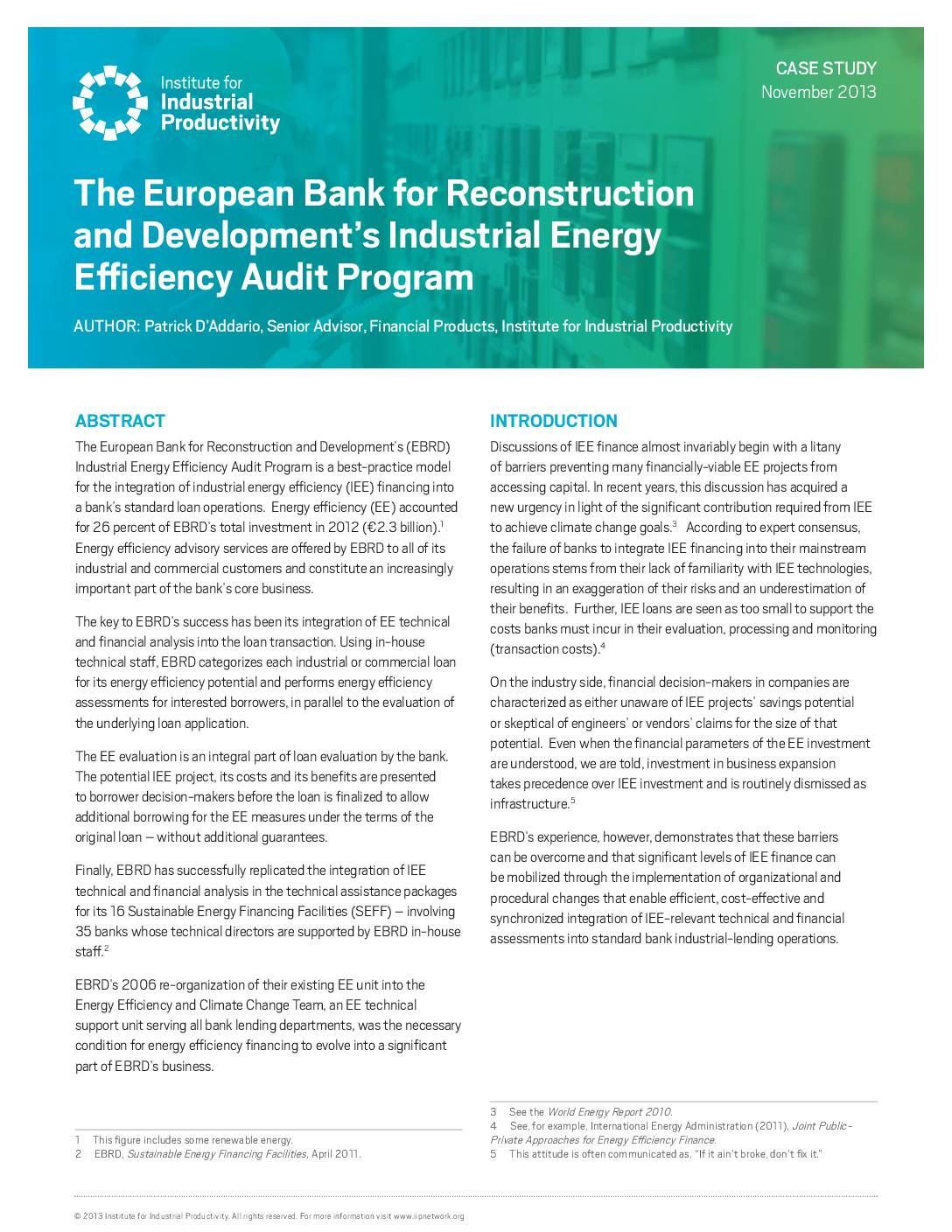 The European Bank for Reconstruction and Development’s Industrial Energy Efficiency Audit Program