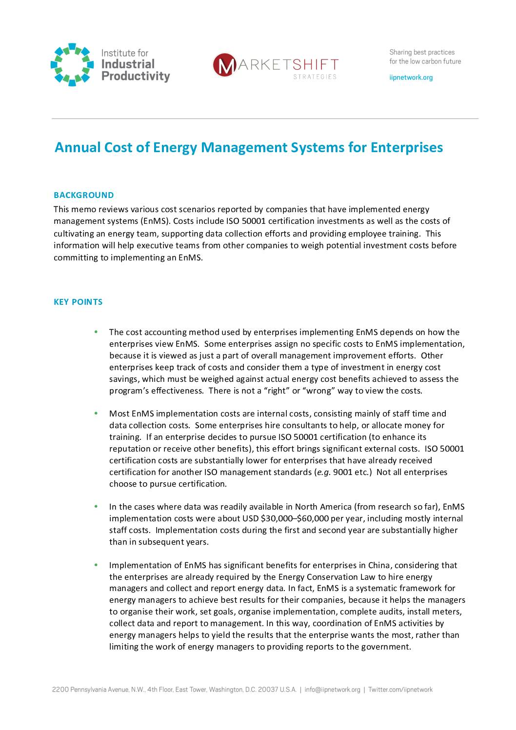 Annual Cost of Energy Management Systems for Enterprises