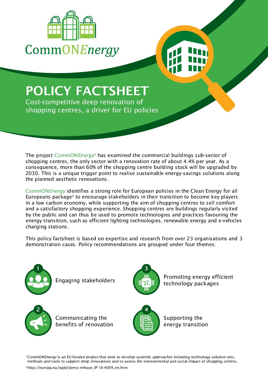 CommONEnergy policy factsheet: Cost-competitive deep renovation of shopping centres, a driver for EU policies