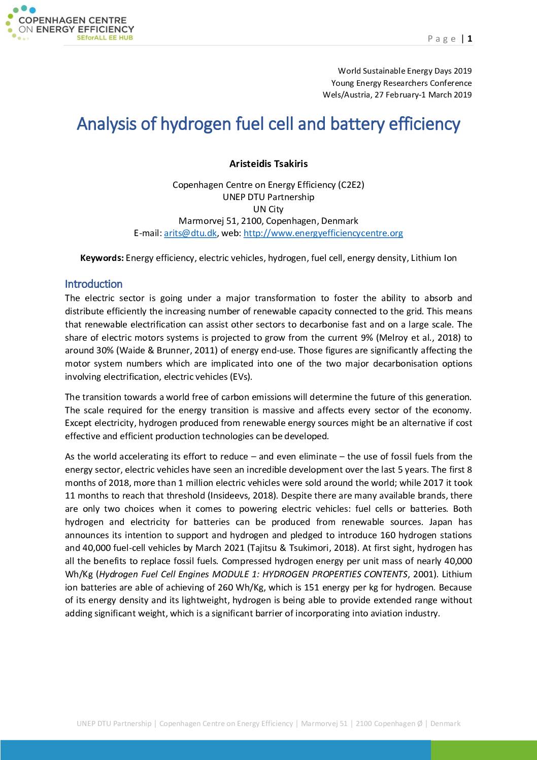Analysis of hydrogen fuel cell and battery efficiency (Presentation) – 27.02.2019