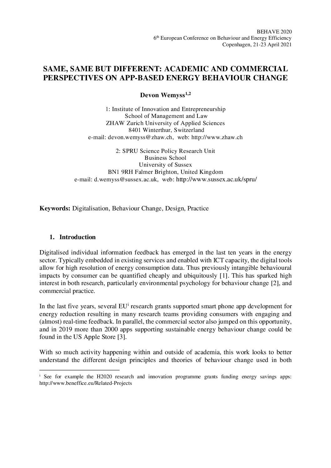Same, same but different: academic and commercial perspectives on app-based energy behaviour change