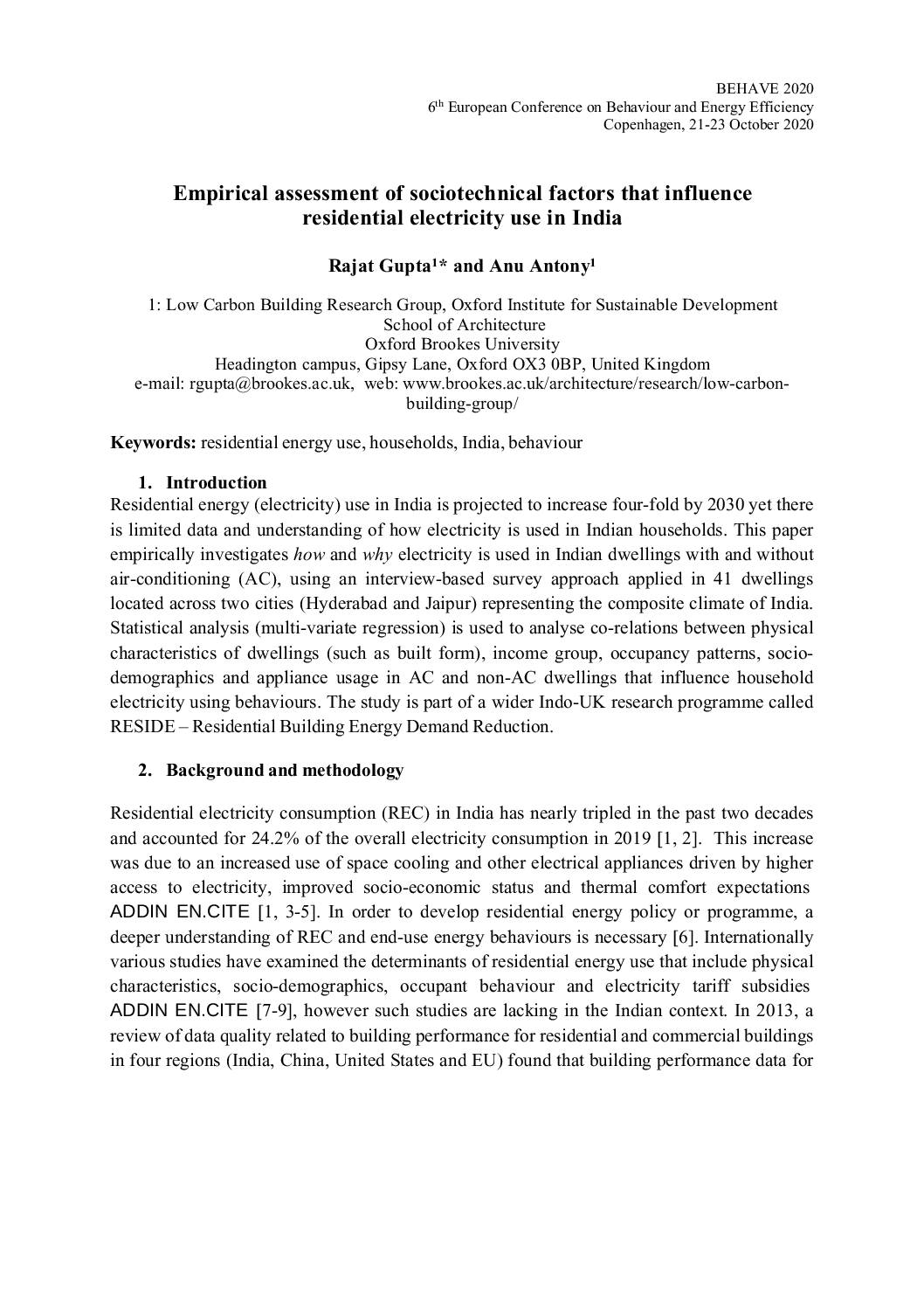 Empirical assessment of socio-technical factors that influence residential electricity use in India
