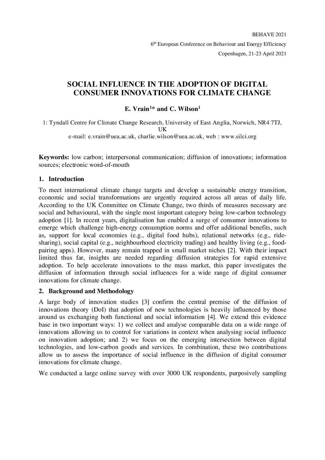 Social influence in the adoption of digital consumer innovations for climate change