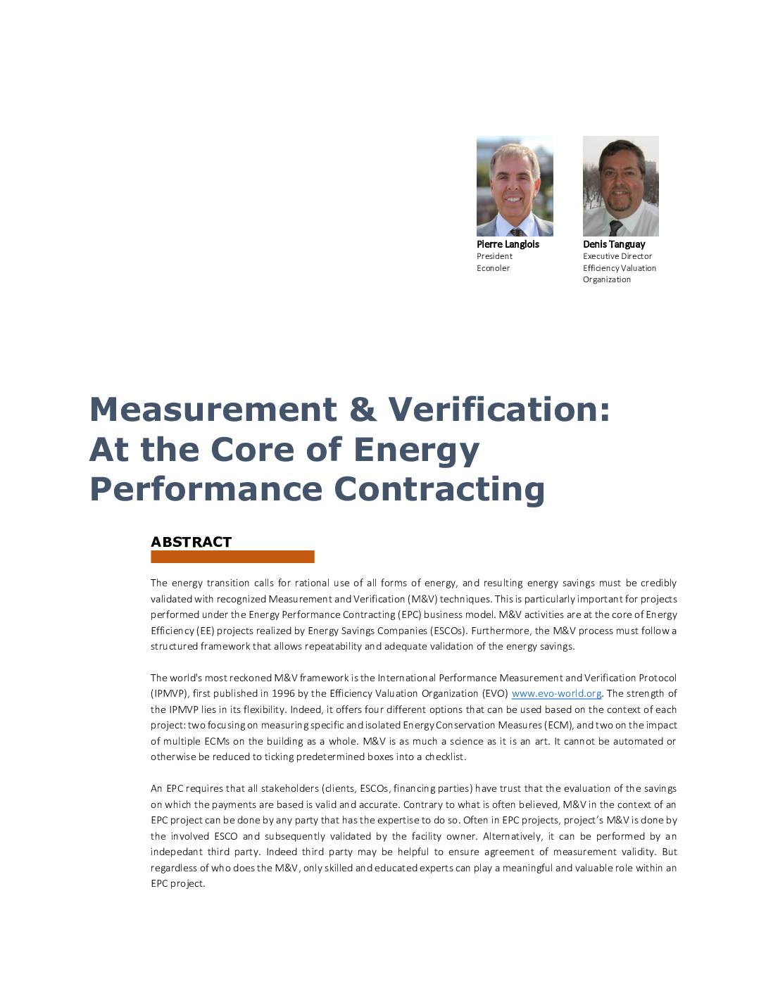 Measurement & Verification: At the Core of Energy Performance Contracting